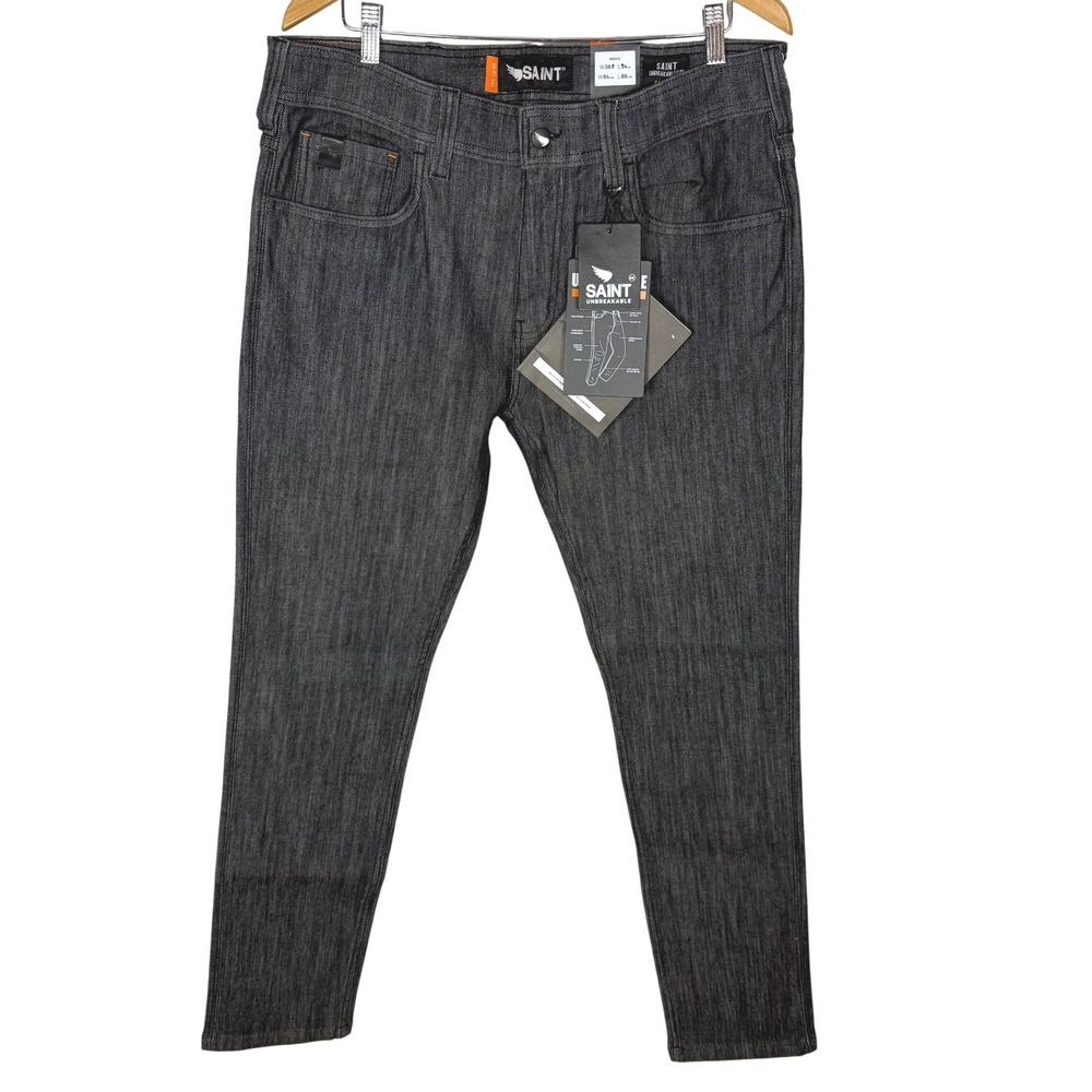 NWT SAINT Black Unbreakable Dyneema Slim Mens Motorcycle Jeans Sz 36/34